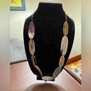 J Jill horn station necklace 30” long pull over on a brown leather cord. NWT